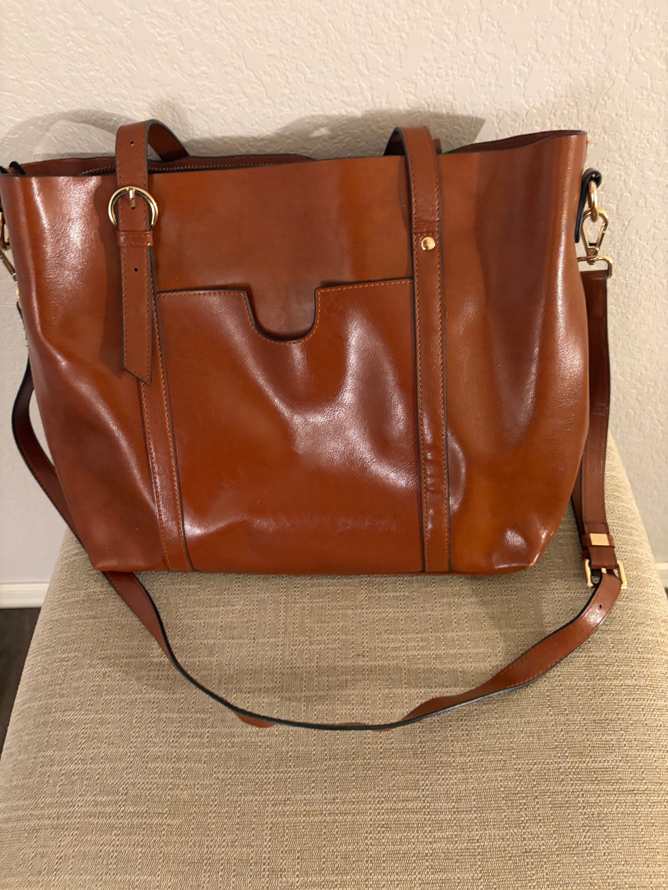 Kattee Brown Genuione Leather Shoulder Tote Bag