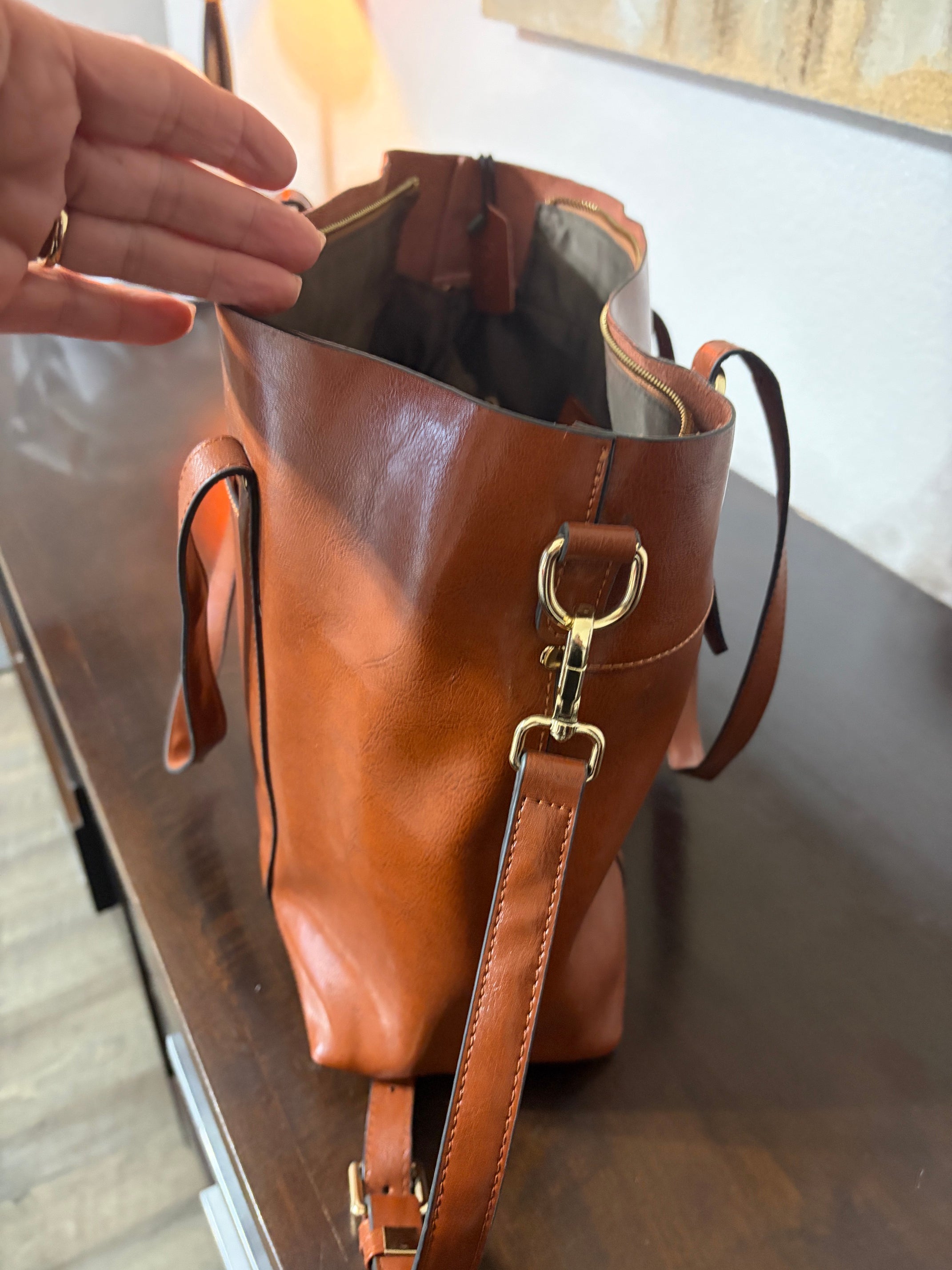Kattee Brown Genuione Leather Shoulder Tote Bag