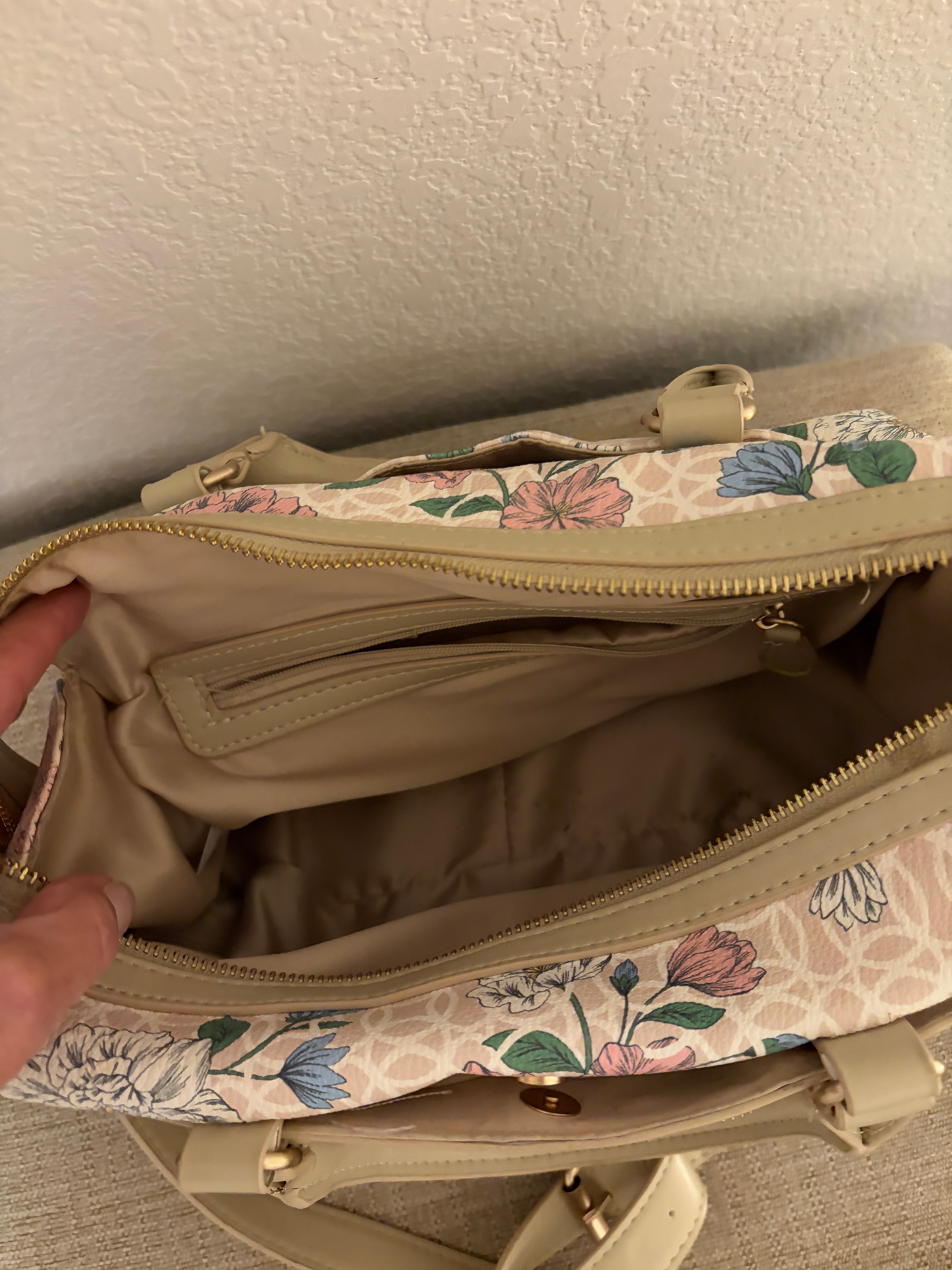 Brand New Floral Multi-Compartment Shoulder Bag with Adjustable Strap