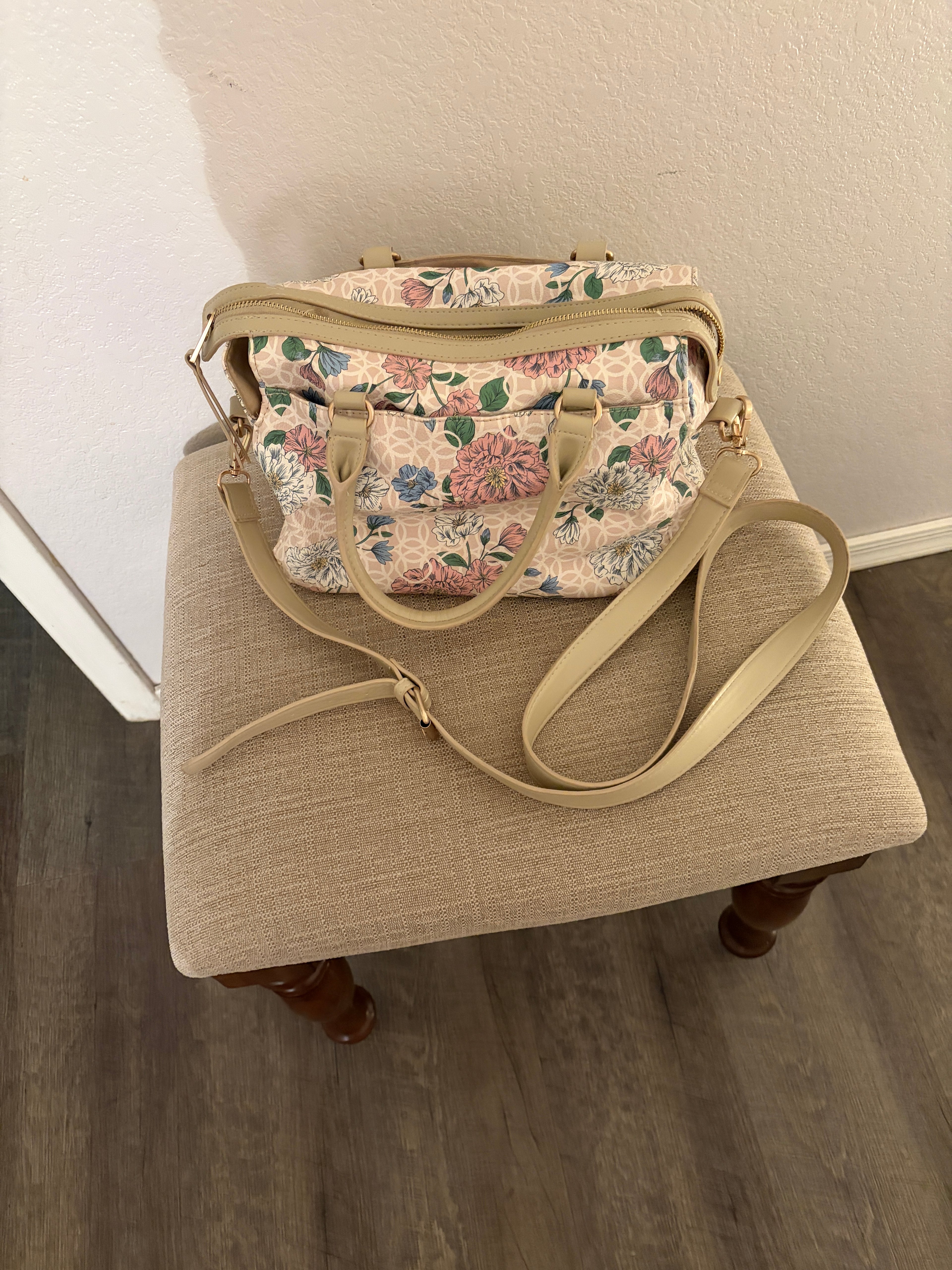 Brand New Floral Multi-Compartment Shoulder Bag with Adjustable Strap