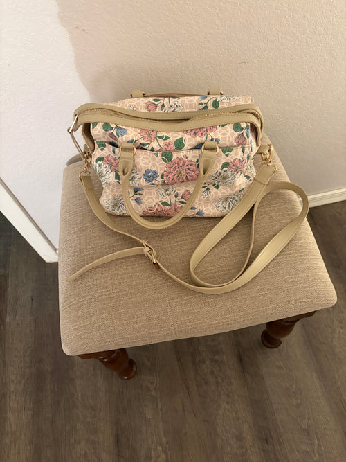 Brand New Floral Multi-Compartment Shoulder Bag with Adjustable Strap