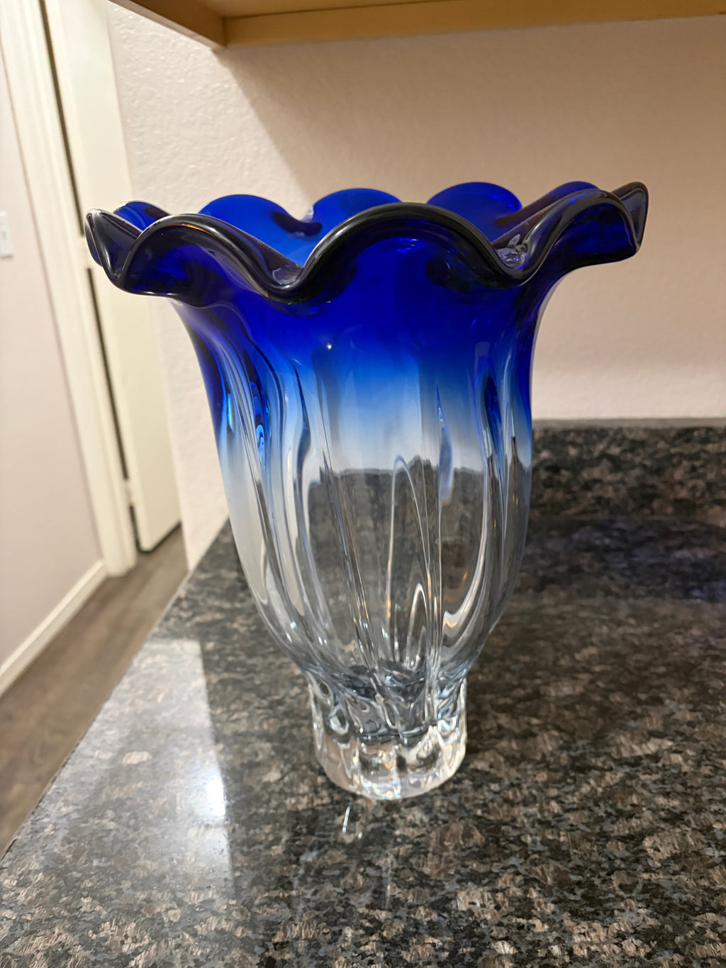 Elegant, Vintage Cobalt, Blue Art, Glass Ripple Vase.