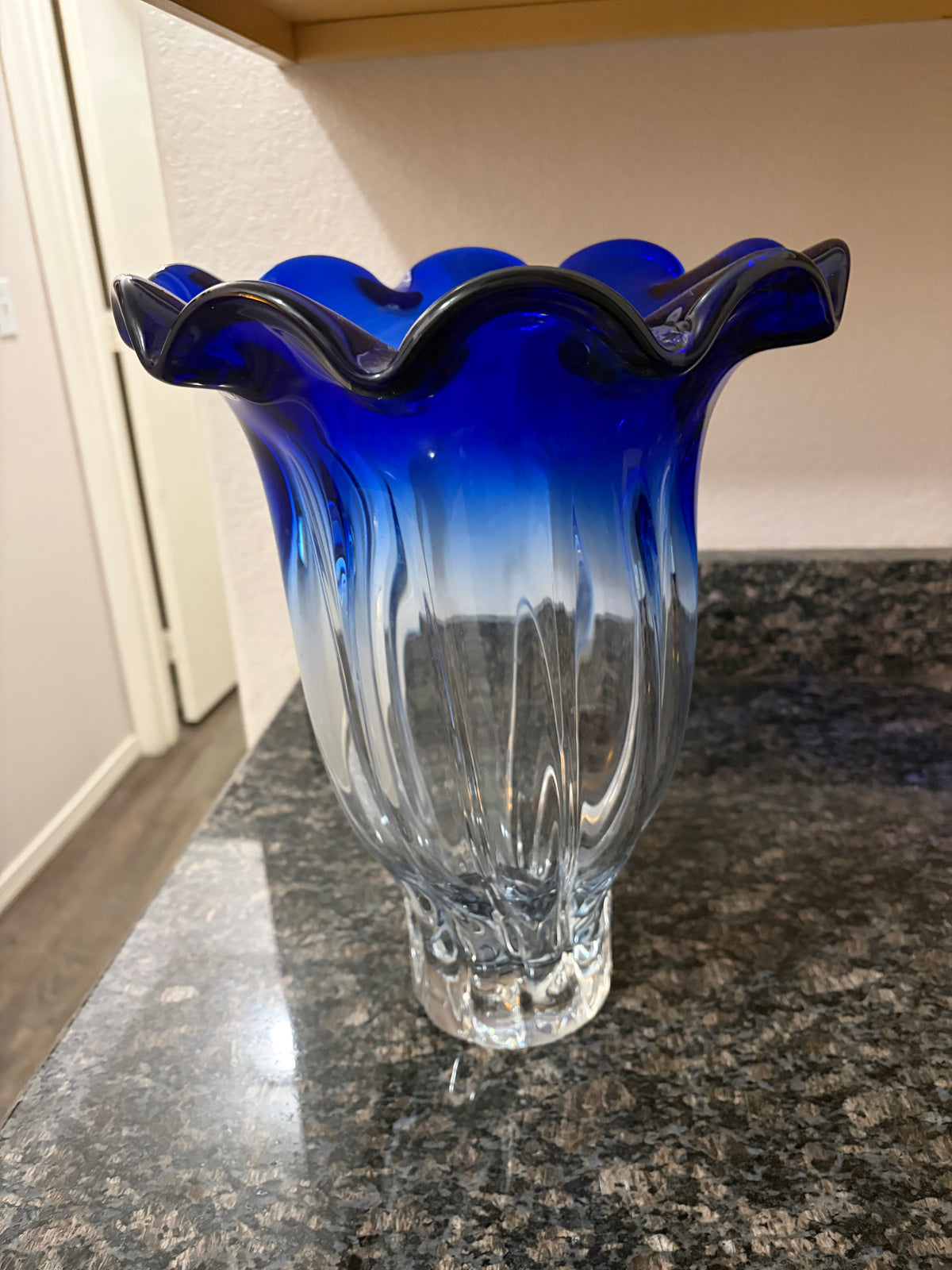Elegant, Vintage Cobalt, Blue Art, Glass Ripple Vase.