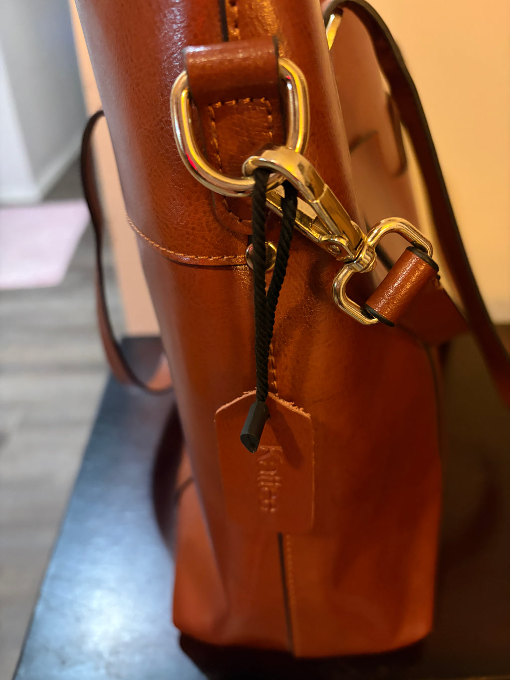 Kattee Brown Genuione Leather Shoulder Tote Bag.