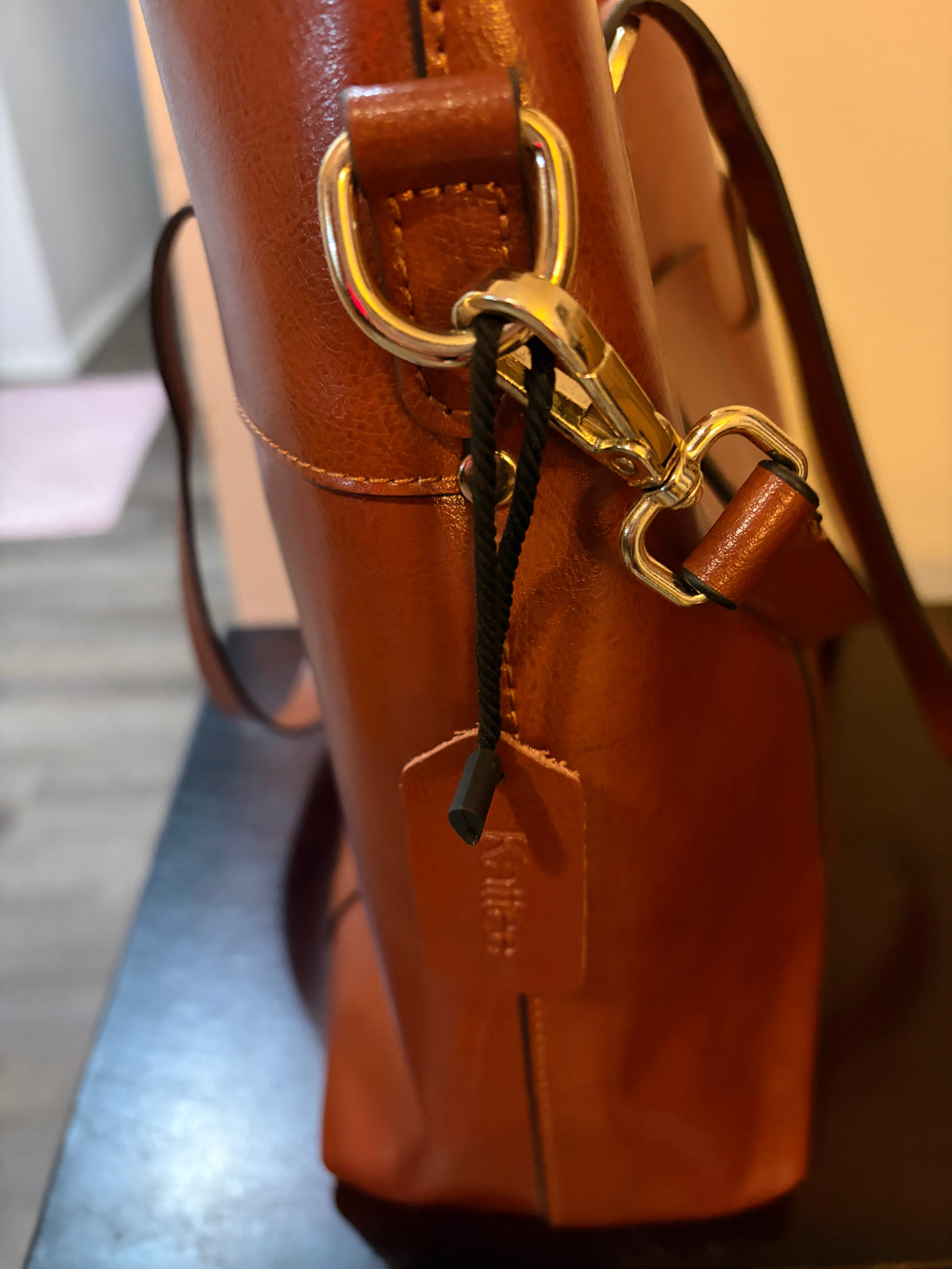 Kattee Brown Genuione Leather Shoulder Tote Bag.